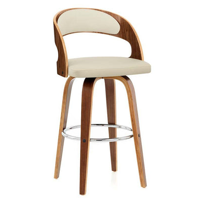 Modern Mid-century PU Leather Bentwood Sponge Curved Bar Stool Backrest Armrest For Dining Room