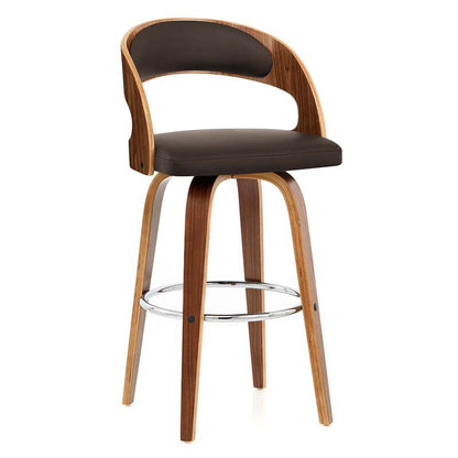 Modern Mid-century PU Leather Bentwood Sponge Curved Bar Stool Backrest Armrest For Dining Room