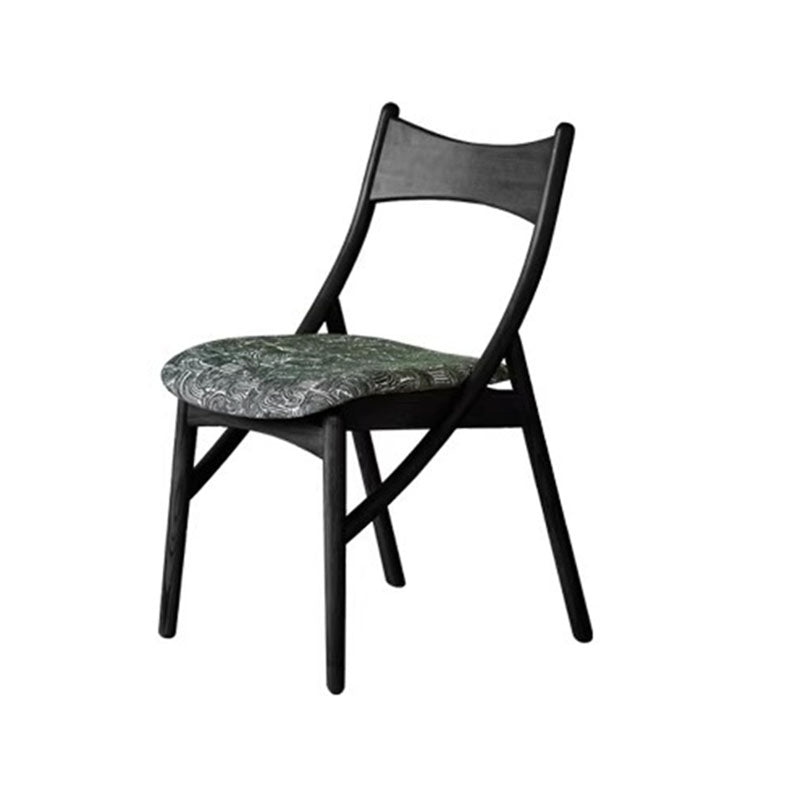 Traditional Vintage Rectangular Curved Cat-Shaped Solid Wood Silicone Leather Fabric Dining Chair Backrest Armless For Dining Room