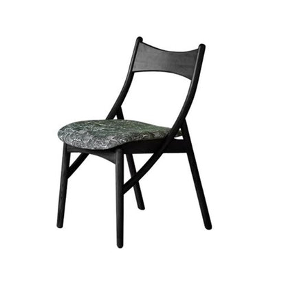 Traditional Vintage Rectangular Curved Cat-Shaped Solid Wood Silicone Leather Fabric Dining Chair Backrest Armless For Dining Room