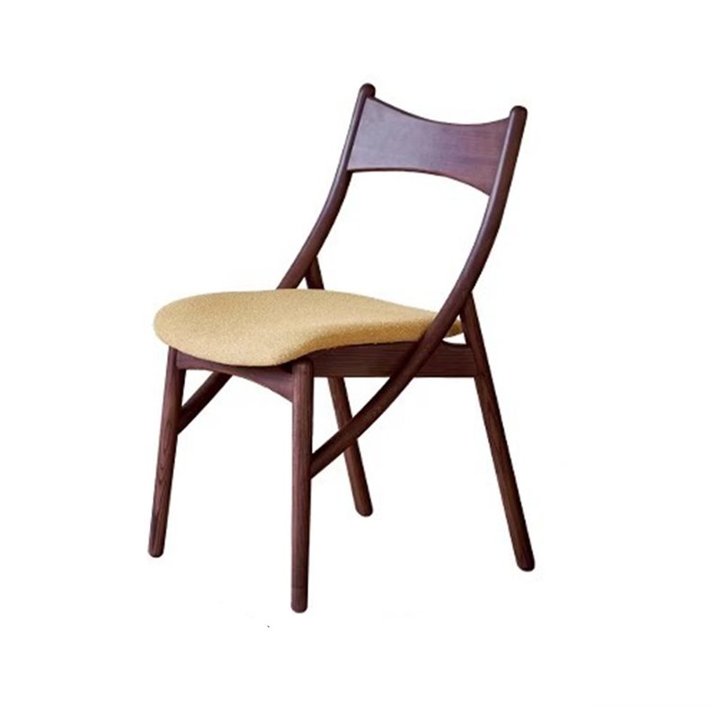 Traditional Vintage Rectangular Curved Cat-Shaped Solid Wood Silicone Leather Fabric Dining Chair Backrest Armless For Dining Room