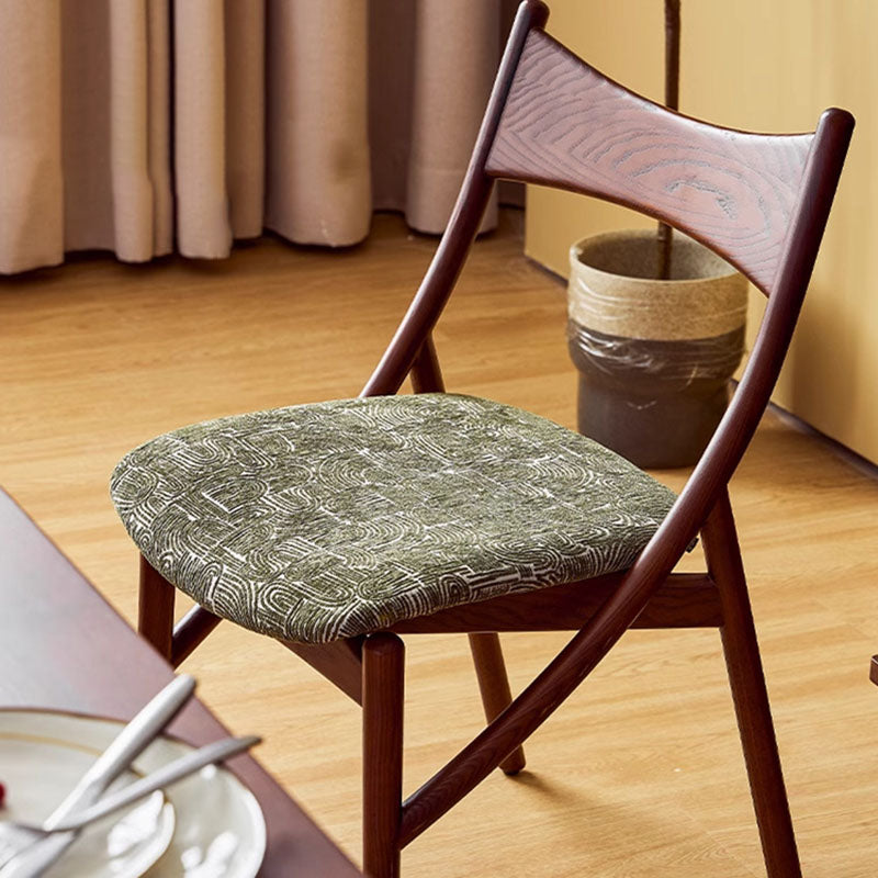 Traditional Vintage Rectangular Curved Cat-Shaped Solid Wood Silicone Leather Fabric Dining Chair Backrest Armless For Dining Room