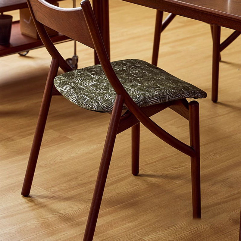 Traditional Vintage Rectangular Curved Cat-Shaped Solid Wood Silicone Leather Fabric Dining Chair Backrest Armless For Dining Room