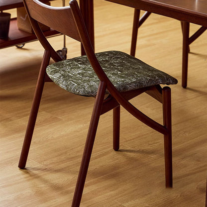 Traditional Vintage Rectangular Curved Cat-Shaped Solid Wood Silicone Leather Fabric Dining Chair Backrest Armless For Dining Room