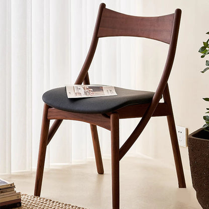 Traditional Vintage Rectangular Curved Cat-Shaped Solid Wood Silicone Leather Fabric Dining Chair Backrest Armless For Dining Room