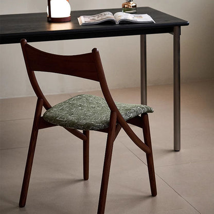 Traditional Vintage Rectangular Curved Cat-Shaped Solid Wood Silicone Leather Fabric Dining Chair Backrest Armless For Dining Room
