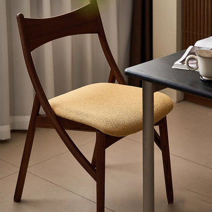 Traditional Vintage Rectangular Curved Cat-Shaped Solid Wood Silicone Leather Fabric Dining Chair Backrest Armless For Dining Room