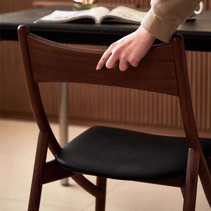 Traditional Vintage Rectangular Curved Cat-Shaped Solid Wood Silicone Leather Fabric Dining Chair Backrest Armless For Dining Room