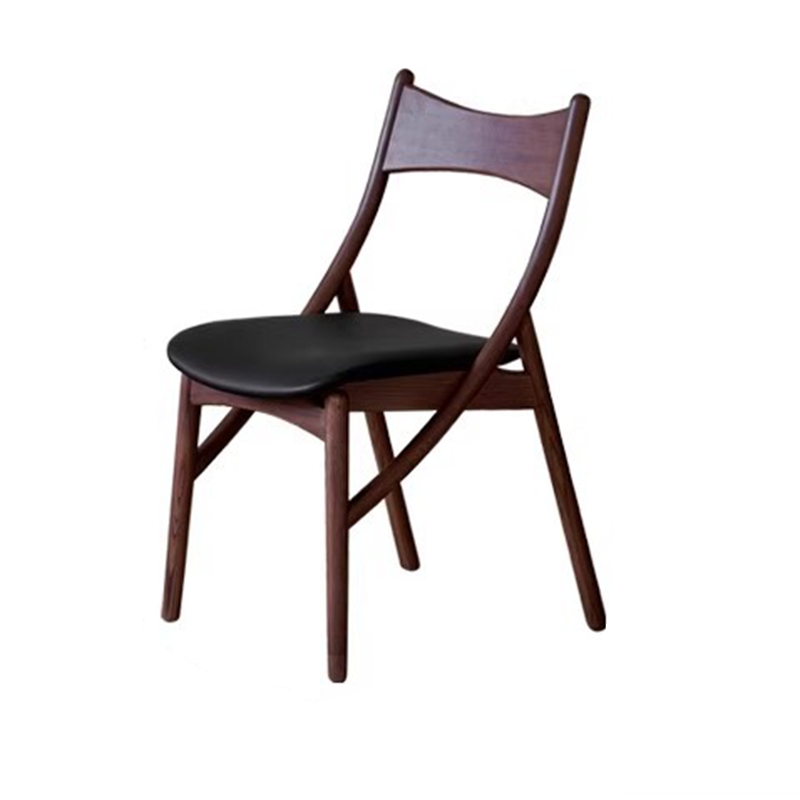 Traditional Vintage Rectangular Curved Cat-Shaped Solid Wood Silicone Leather Fabric Dining Chair Backrest Armless For Dining Room
