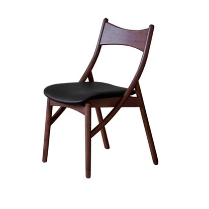 Traditional Vintage Rectangular Curved Cat-Shaped Solid Wood Silicone Leather Fabric Dining Chair Backrest Armless For Dining Room