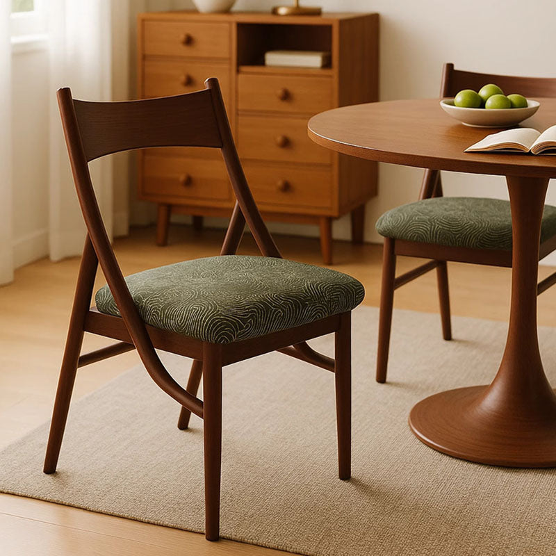 Traditional Vintage Rectangular Curved Cat-Shaped Solid Wood Silicone Leather Fabric Dining Chair Backrest Armless For Dining Room