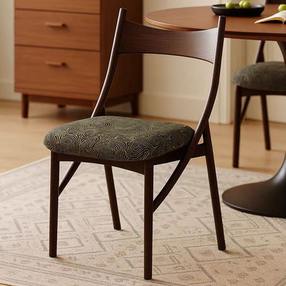 Traditional Vintage Rectangular Curved Cat-Shaped Solid Wood Silicone Leather Fabric Dining Chair Backrest Armless For Dining Room