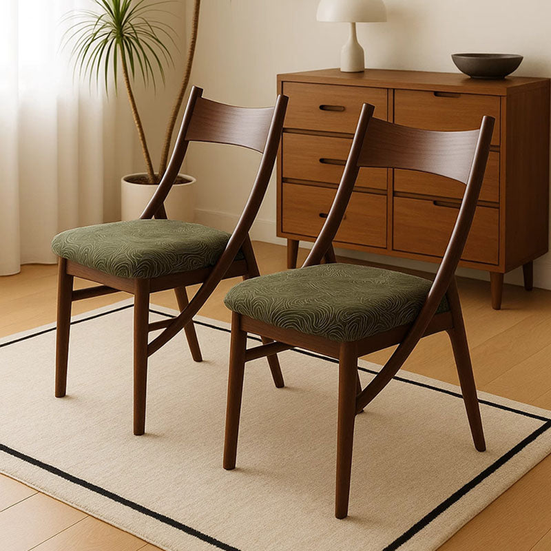 Traditional Vintage Rectangular Curved Cat-Shaped Solid Wood Silicone Leather Fabric Dining Chair Backrest Armless For Dining Room