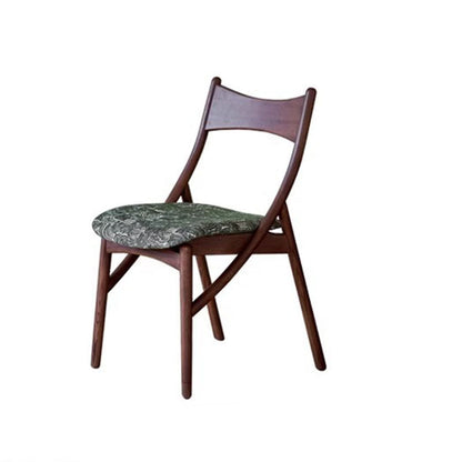 Traditional Vintage Rectangular Curved Cat-Shaped Solid Wood Silicone Leather Fabric Dining Chair Backrest Armless For Dining Room