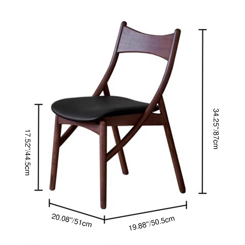 Traditional Vintage Rectangular Curved Cat-Shaped Solid Wood Silicone Leather Fabric Dining Chair Backrest Armless For Dining Room