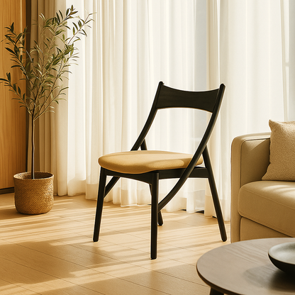 Traditional Vintage Rectangular Curved Cat-Shaped Solid Wood Silicone Leather Fabric Dining Chair Backrest Armless For Dining Room