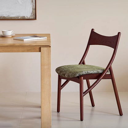 Traditional Vintage Rectangular Curved Cat-Shaped Solid Wood Silicone Leather Fabric Dining Chair Backrest Armless For Dining Room