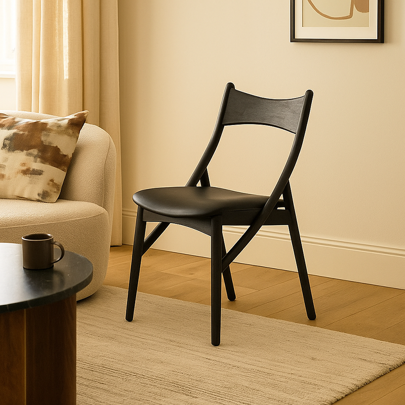 Traditional Vintage Rectangular Curved Cat-Shaped Solid Wood Silicone Leather Fabric Dining Chair Backrest Armless For Dining Room