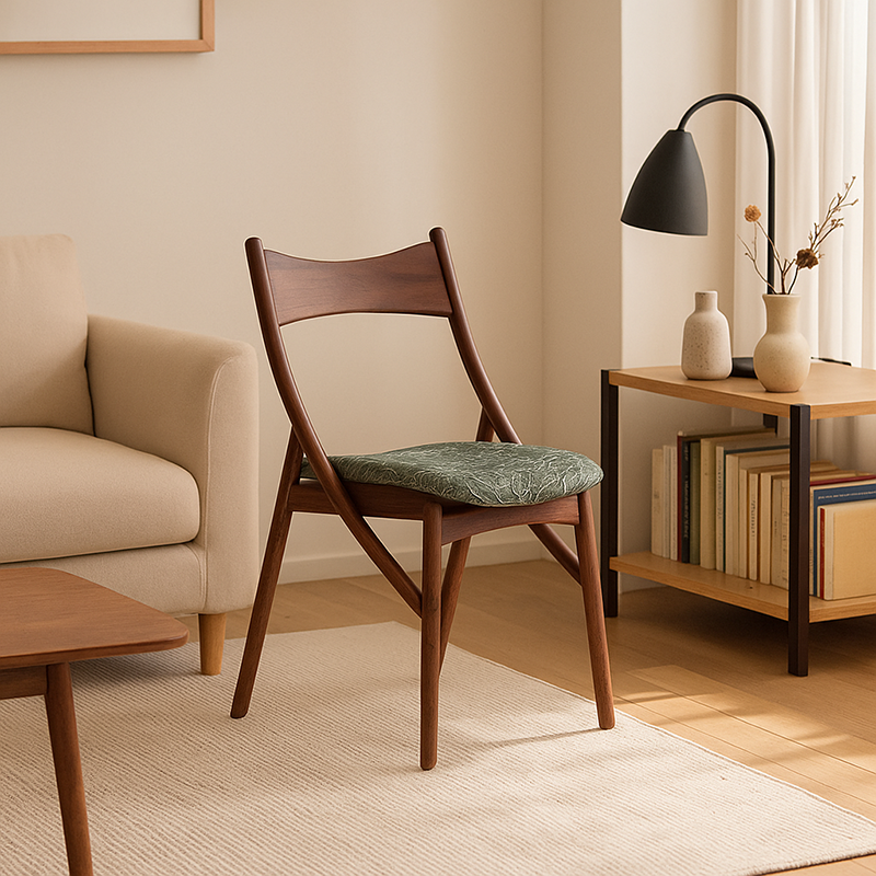 Traditional Vintage Rectangular Curved Cat-Shaped Solid Wood Silicone Leather Fabric Dining Chair Backrest Armless For Dining Room
