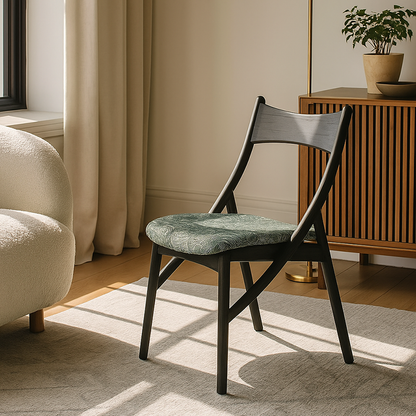 Traditional Vintage Rectangular Curved Cat-Shaped Solid Wood Silicone Leather Fabric Dining Chair Backrest Armless For Dining Room