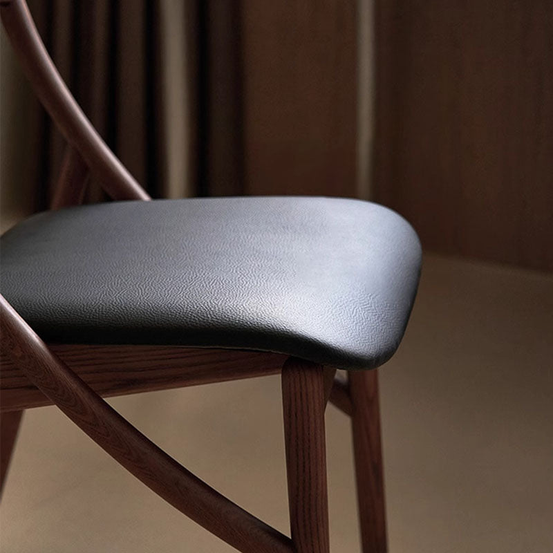 Traditional Vintage Rectangular Curved Cat-Shaped Solid Wood Silicone Leather Fabric Dining Chair Backrest Armless For Dining Room