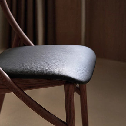 Traditional Vintage Rectangular Curved Cat-Shaped Solid Wood Silicone Leather Fabric Dining Chair Backrest Armless For Dining Room