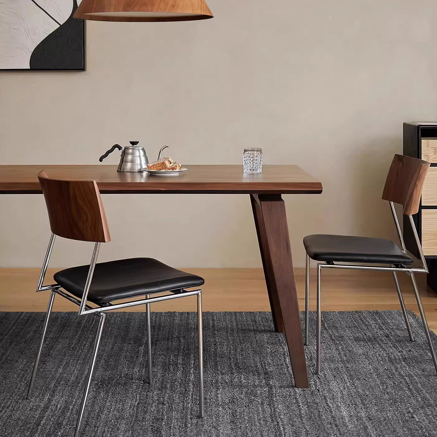 Traditional Vintage Square Microfiber Leather Plywood Stainless Steel Dining Chair For Dining Room