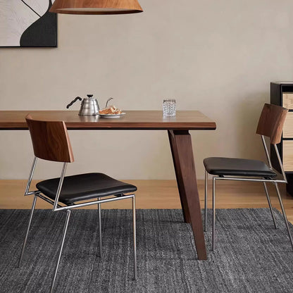 Traditional Vintage Square Microfiber Leather Plywood Stainless Steel Dining Chair For Dining Room