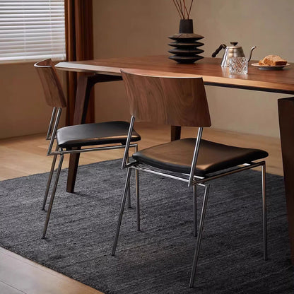 Traditional Vintage Square Microfiber Leather Plywood Stainless Steel Dining Chair For Dining Room
