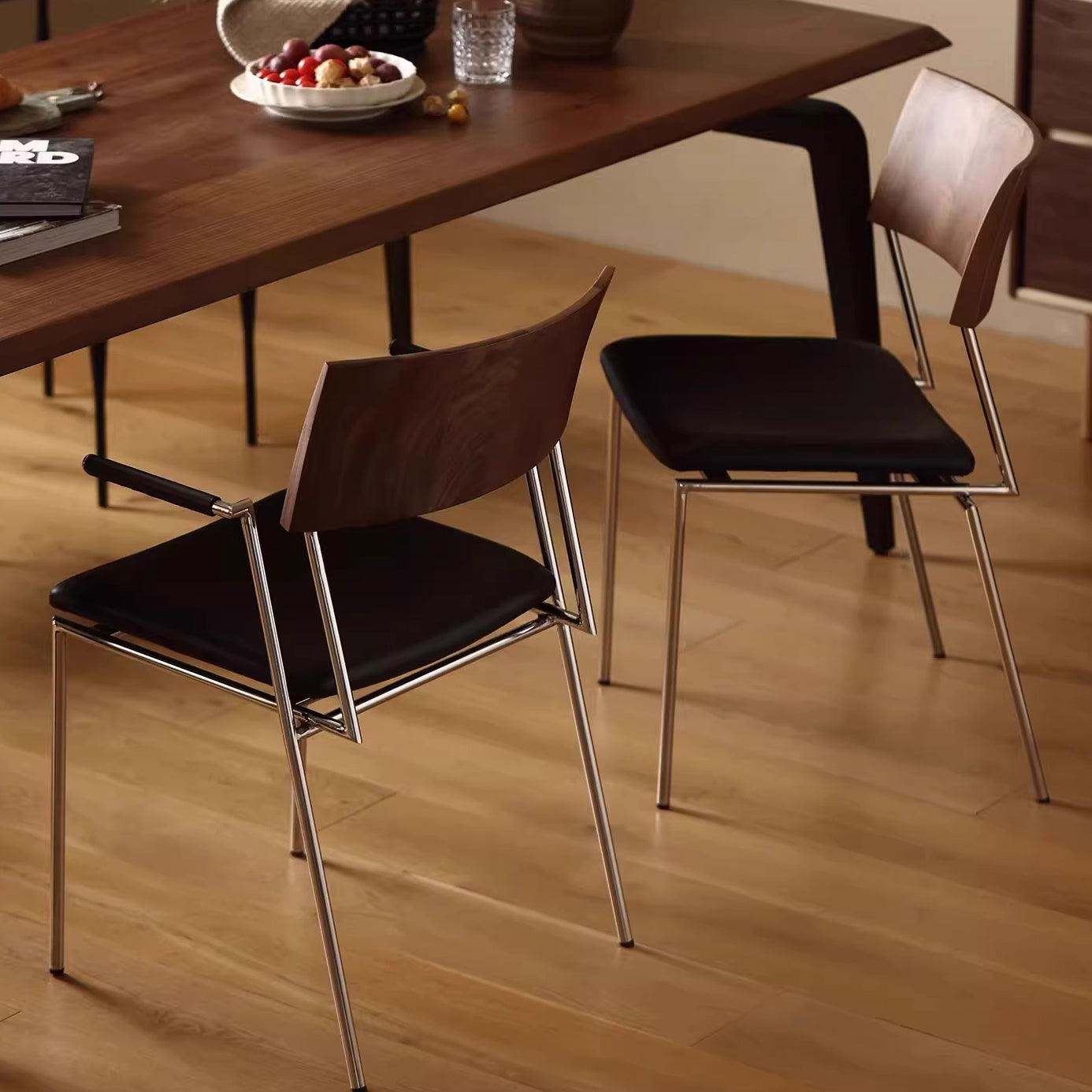 Traditional Vintage Square Microfiber Leather Plywood Stainless Steel Dining Chair For Dining Room