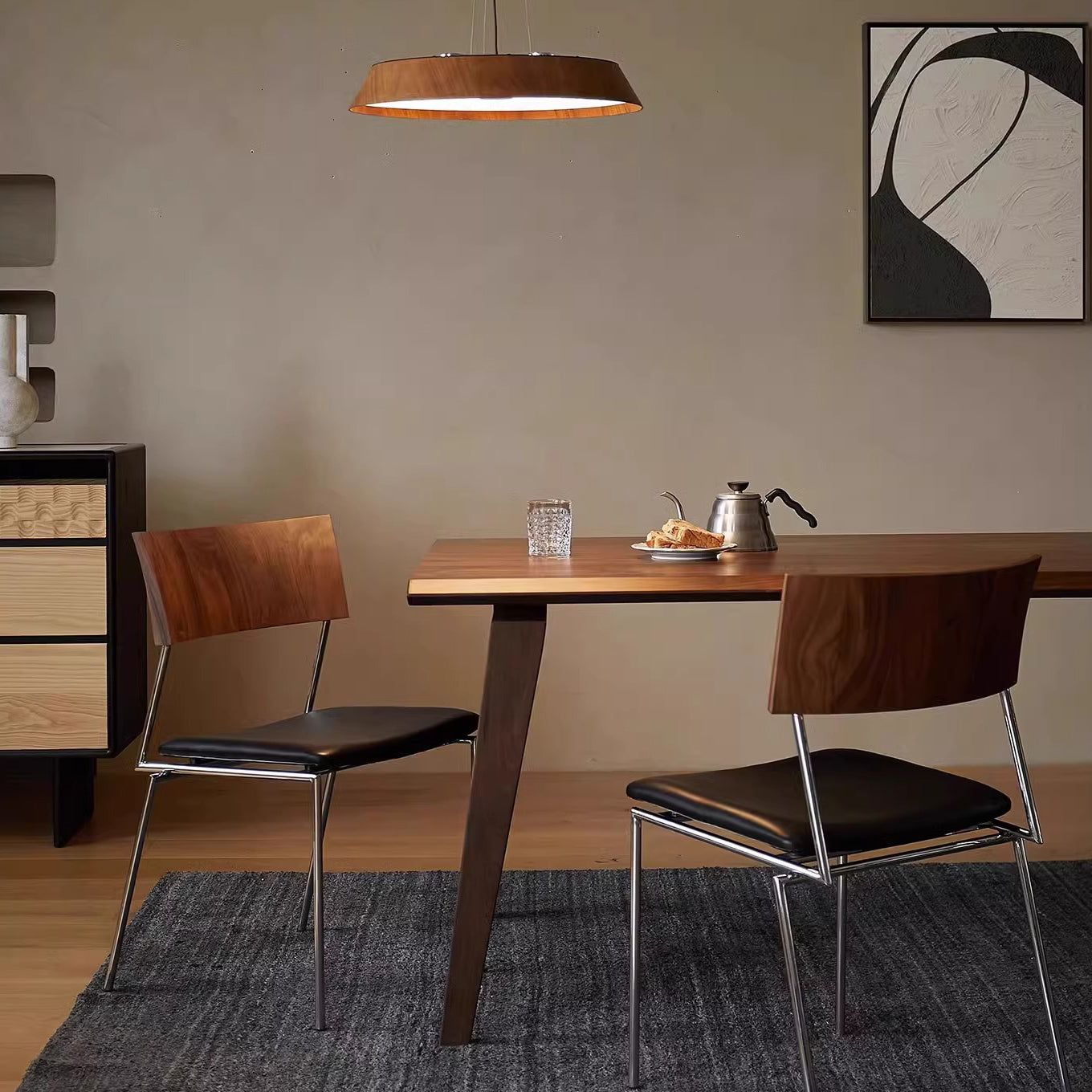 Traditional Vintage Square Microfiber Leather Plywood Stainless Steel Dining Chair For Dining Room