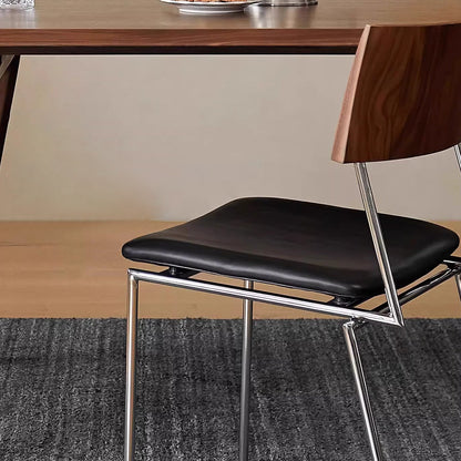 Traditional Vintage Square Microfiber Leather Plywood Stainless Steel Dining Chair For Dining Room
