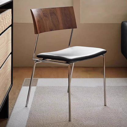Traditional Vintage Square Microfiber Leather Plywood Stainless Steel Dining Chair For Dining Room