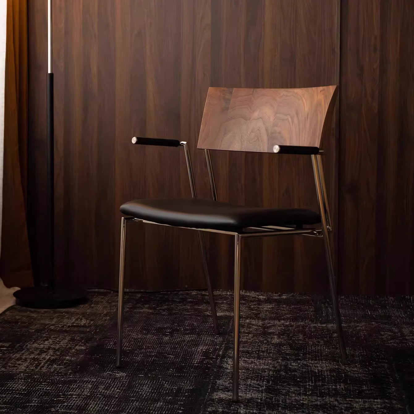 Traditional Vintage Square Microfiber Leather Plywood Stainless Steel Dining Chair For Dining Room