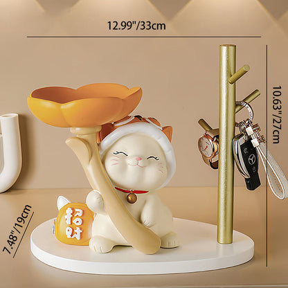 Contemporary Creative Resin Solid Wood Bunny Cat Table Decor With Jewelry Hanger For Living Room & Entryway