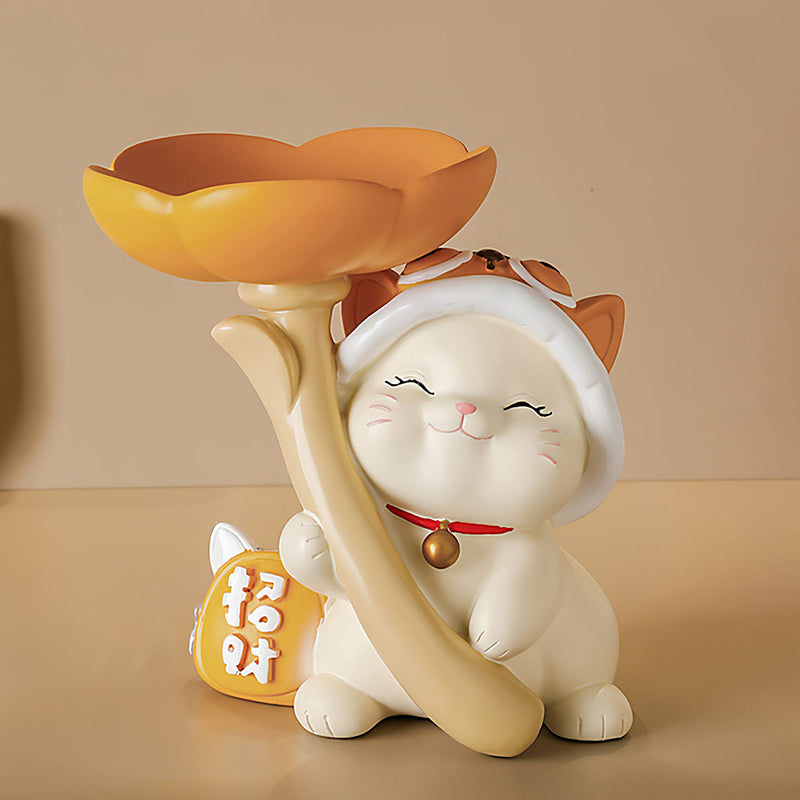 Contemporary Creative Resin Solid Wood Bunny Cat Table Decor With Jewelry Hanger For Living Room & Entryway
