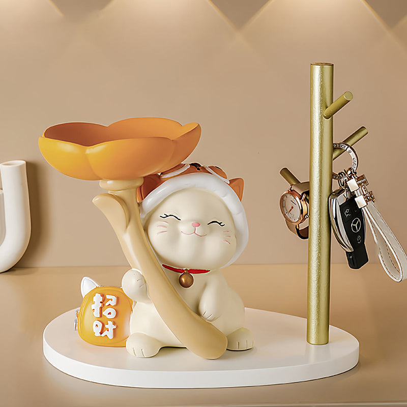 Contemporary Creative Resin Solid Wood Bunny Cat Table Decor With Jewelry Hanger For Living Room & Entryway