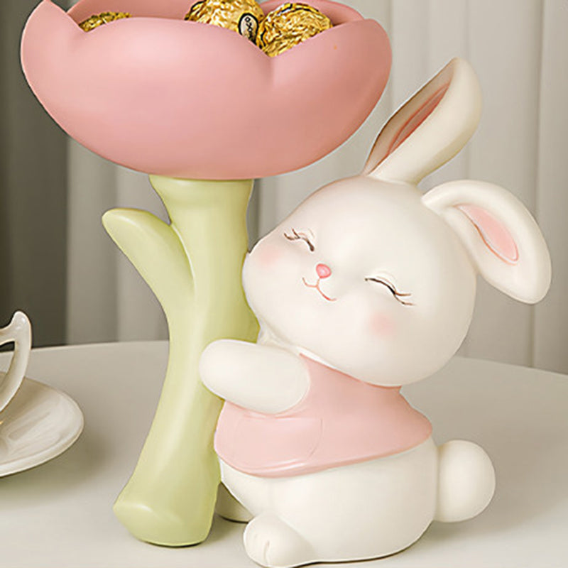 Contemporary Creative Resin Solid Wood Bunny Cat Table Decor With Jewelry Hanger For Living Room & Entryway