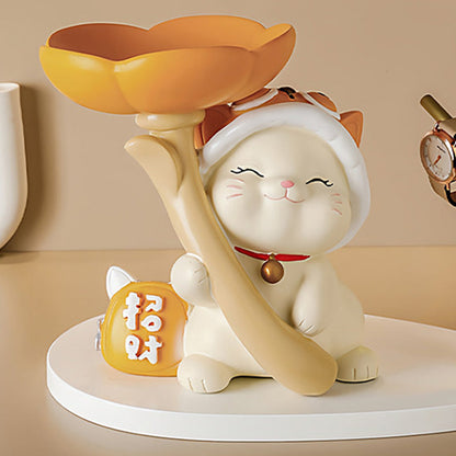 Contemporary Creative Resin Solid Wood Bunny Cat Table Decor With Jewelry Hanger For Living Room & Entryway