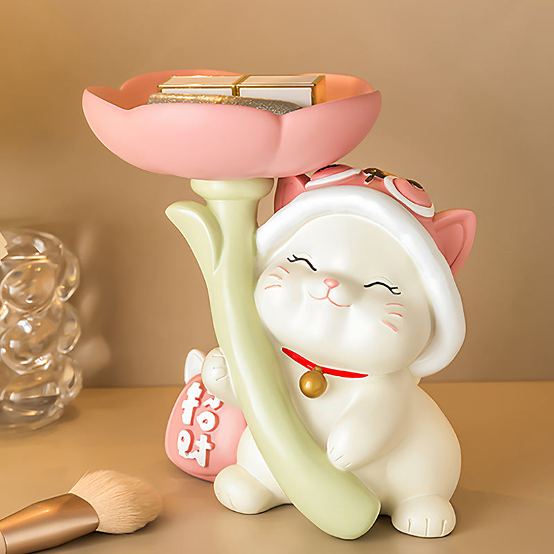 Contemporary Creative Resin Solid Wood Bunny Cat Table Decor With Jewelry Hanger For Living Room & Entryway
