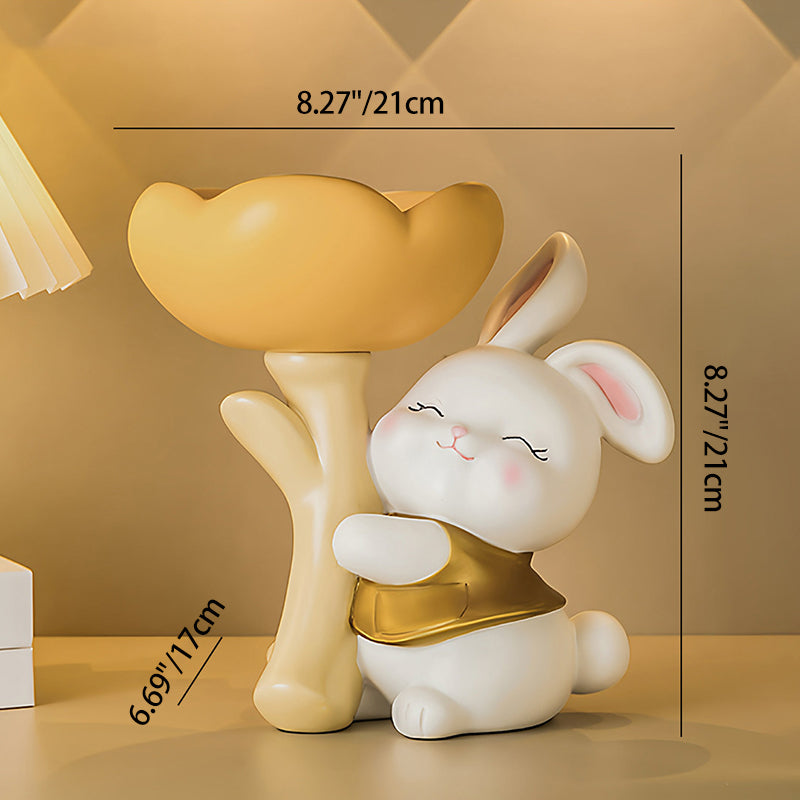 Contemporary Creative Resin Solid Wood Bunny Cat Table Decor With Jewelry Hanger For Living Room & Entryway
