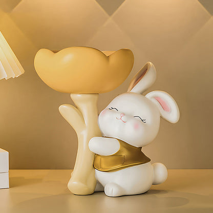 Contemporary Creative Resin Solid Wood Bunny Cat Table Decor With Jewelry Hanger For Living Room & Entryway