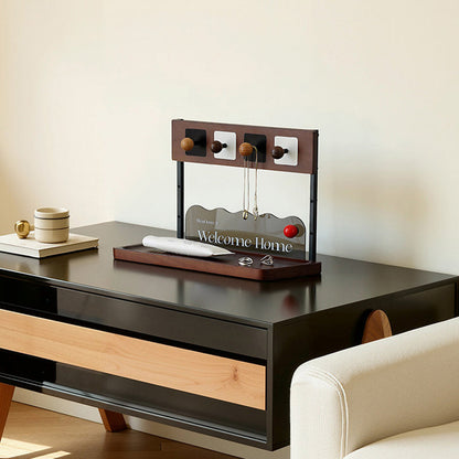 Contemporary Retro Pine Wood Rectangular Table Decor Organizer Tray With Storage For Entryway & Living Room