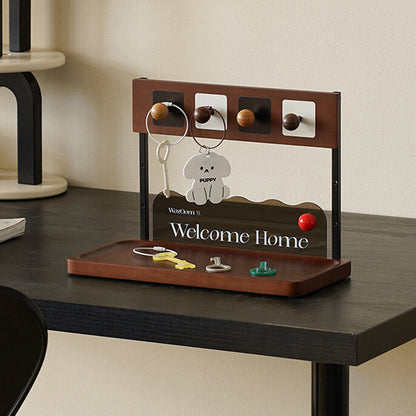 Contemporary Retro Pine Wood Rectangular Table Decor Organizer Tray With Storage For Entryway & Living Room