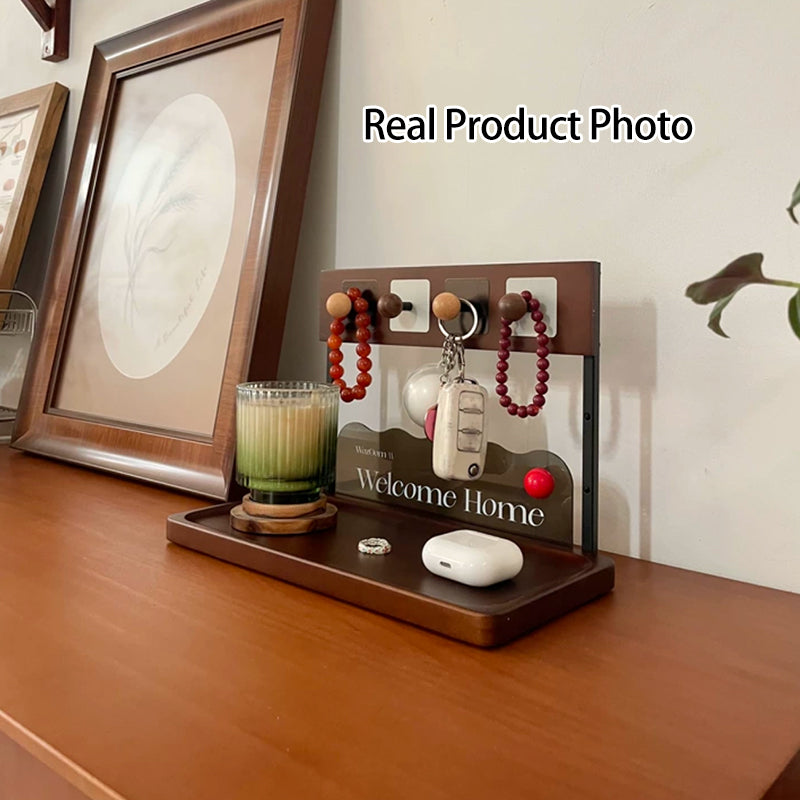 Contemporary Retro Pine Wood Rectangular Table Decor Organizer Tray With Storage For Entryway & Living Room