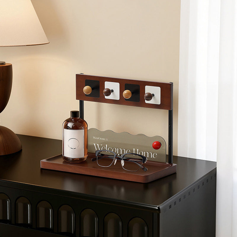 Contemporary Retro Pine Wood Rectangular Table Decor Organizer Tray With Storage For Entryway & Living Room