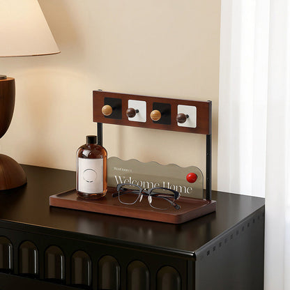 Contemporary Retro Pine Wood Rectangular Table Decor Organizer Tray With Storage For Entryway & Living Room