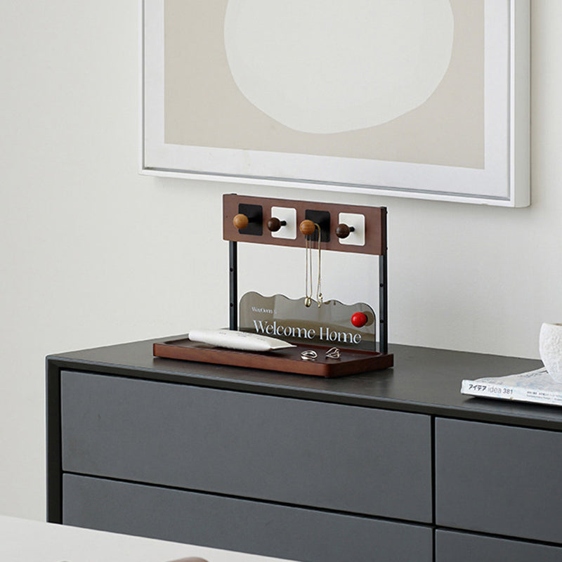 Contemporary Retro Pine Wood Rectangular Table Decor Organizer Tray With Storage For Entryway & Living Room