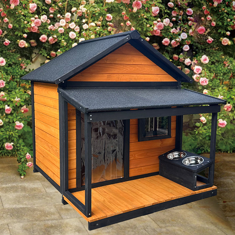 Modern Minimalist House-Shaped Cedar Wood Asphalt Stainless Steel Plastic Outdoor Waterproof Dog House Cat Bed With Balcony For Garden