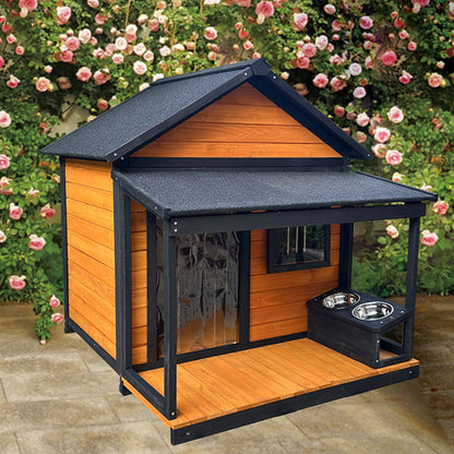 Modern Minimalist House-Shaped Cedar Wood Asphalt Stainless Steel Plastic Outdoor Waterproof Dog House Cat Bed With Balcony For Garden